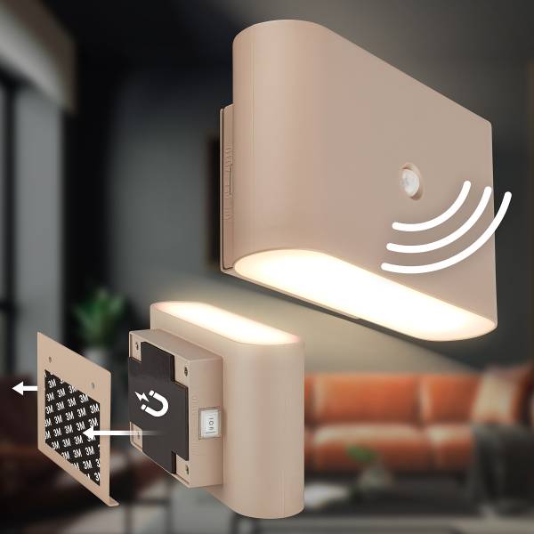 LED Wandleuchte Chet - Polypropylen - mit Sensor - Beige