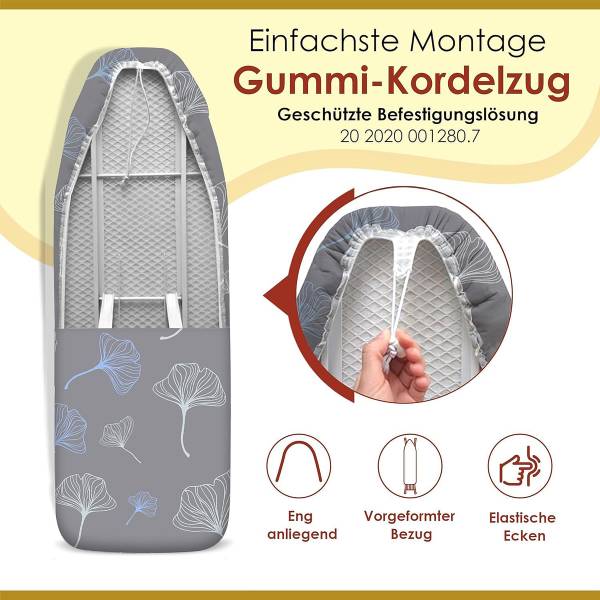 Bügelbrettbezug Ginkgo - Polyester - Grau -  Größe M - 48 x 130 cm