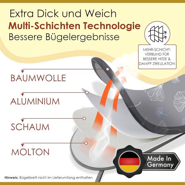 Bügelbrettbezug Ginkgo - Polyester - Grau -  Größe M - 48 x 130 cm