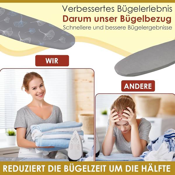 Bügelbrettbezug Ginkgo - Polyester - Grau -  Größe M - 48 x 130 cm