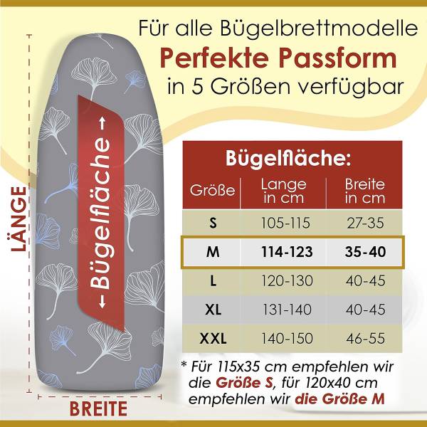 Bügelbrettbezug Ginkgo - Polyester - Grau -  Größe M - 48 x 130 cm