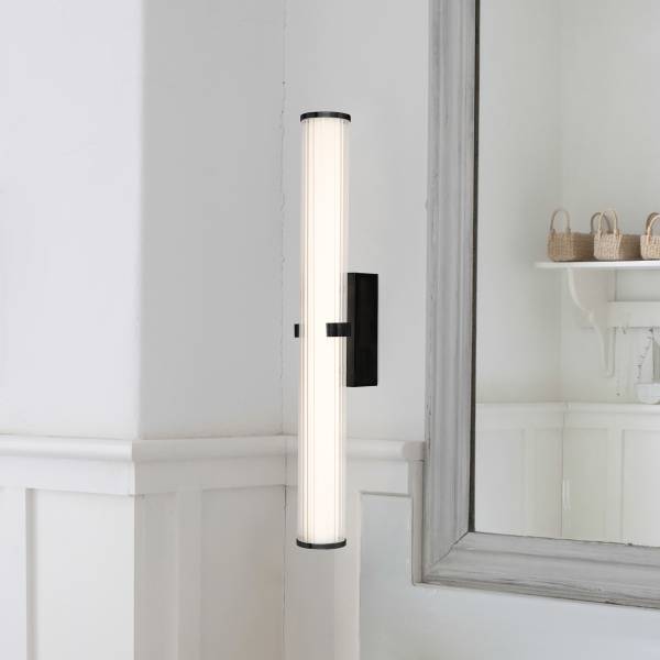 LED-Badleuchte Clamp - Stahl / Opalglas - Schwarz - Höhe: 63 cm
