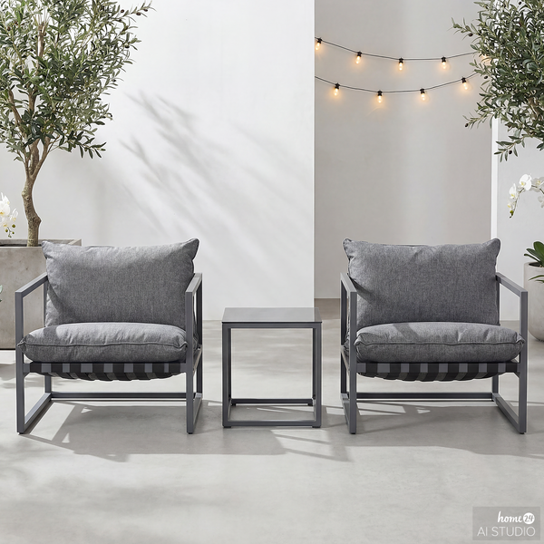 Loungegruppe Moda 3-teilig - Stahl / Webstoff - Grau