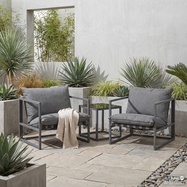 Loungegruppe Moda 3-teilig - Stahl / Webstoff - Grau