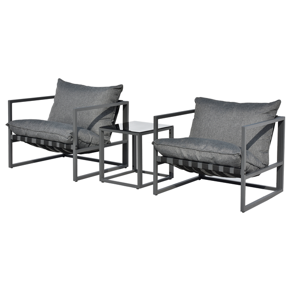 Loungegruppe Moda 3-teilig - Stahl / Webstoff - Grau