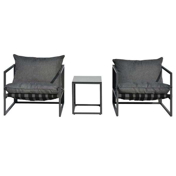 Loungegruppe Moda 3-teilig - Stahl / Webstoff - Grau