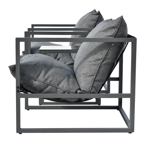 Loungegruppe Moda 3-teilig - Stahl / Webstoff - Grau