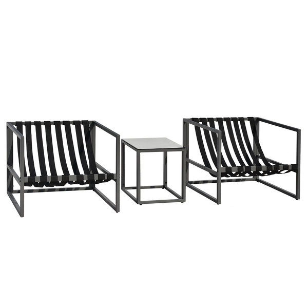 Loungegruppe Moda 3-teilig - Stahl / Webstoff - Grau