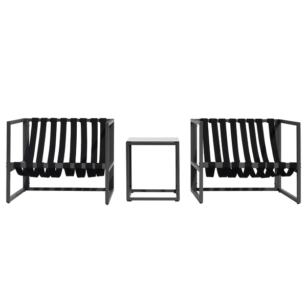 Loungegruppe Moda 3-teilig - Stahl / Webstoff - Grau