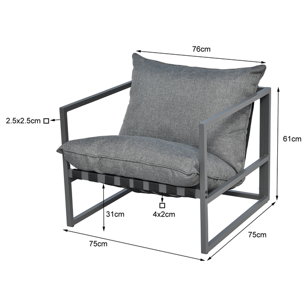 Loungegruppe Moda 3-teilig - Stahl / Webstoff - Grau