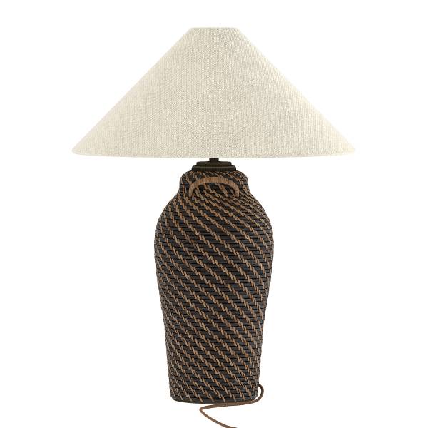 Tischleuchte Brillo - Rattan / Leinen - 1-flammig