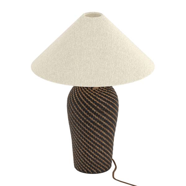 Tischleuchte Brillo - Rattan / Leinen - 1-flammig