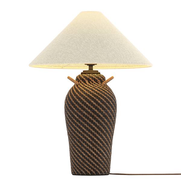 Tischleuchte Brillo - Rattan / Leinen - 1-flammig