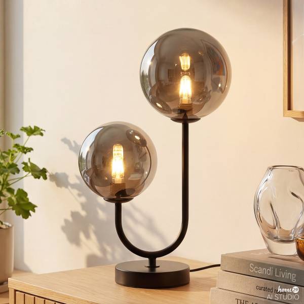 Tischleuchte Orion - Rauchglas / Eisen - 2-flammig - Schwarz