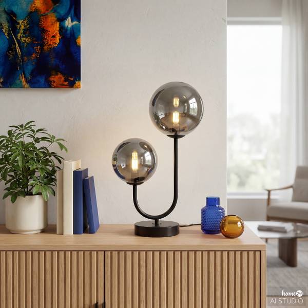 Tischleuchte Orion - Rauchglas / Eisen - 2-flammig - Schwarz