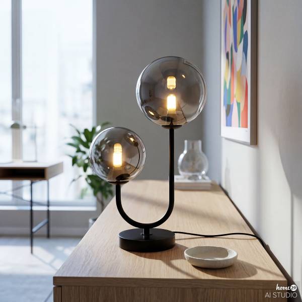 Tischleuchte Orion - Rauchglas / Eisen - 2-flammig - Schwarz