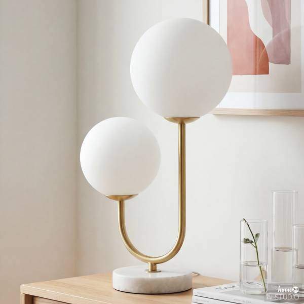 Tischleuchte Orion - Opalglas / Eisen - 2-flammig - Messing