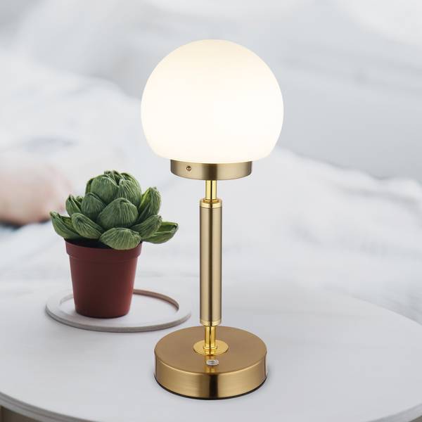 LED-Tischleuchte Haku Typ A - Opalglas / Eisen - 1-flammig - Messing / Weiß