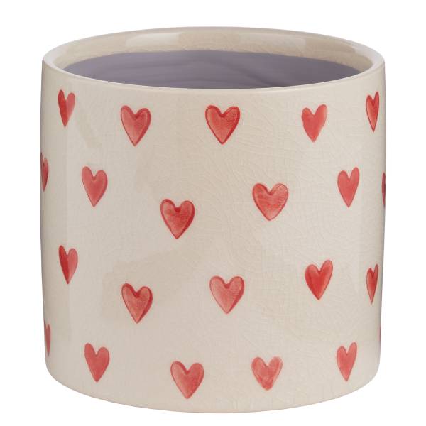 Blumenübertopf HEARTS & FLOWERS - Steingut - Creme