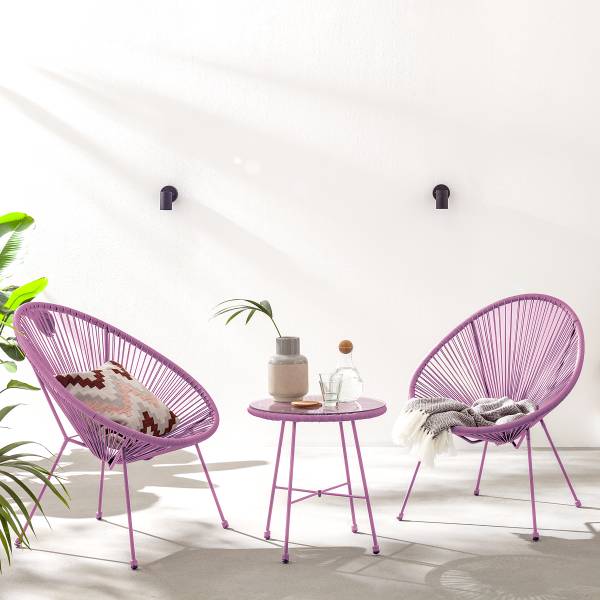 Sitzgruppe Copacabana 3-teilig - Stahl / Polyrattan - Lavendel