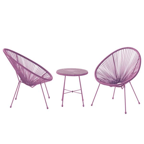 Sitzgruppe Copacabana 3-teilig - Stahl / Polyrattan - Lavendel