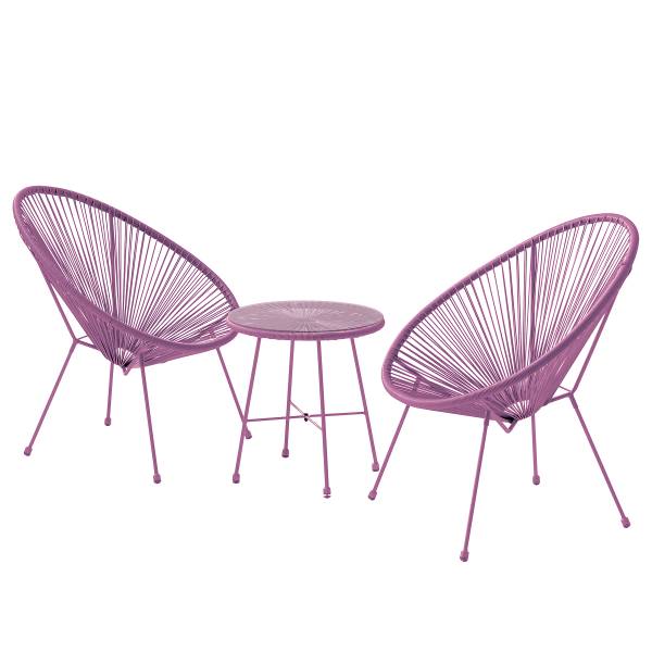Sitzgruppe Copacabana 3-teilig - Stahl / Polyrattan - Lavendel