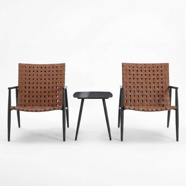 Balkonset Jarda 3-teilig - Stahl / Polyrattan - Schwarz / Braun