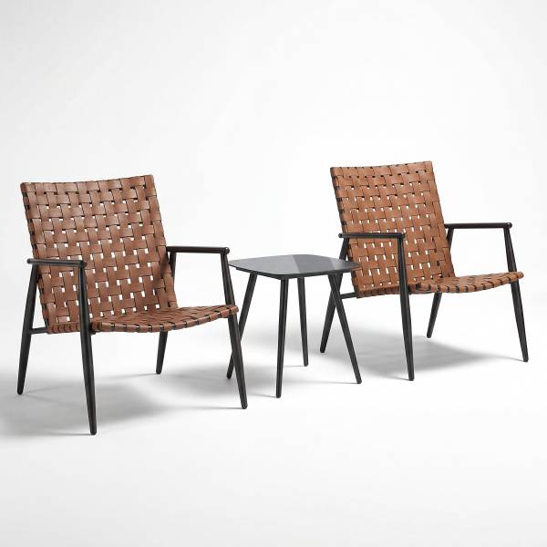 Balkonset Jarda 3-teilig - Stahl / Polyrattan - Schwarz / Braun
