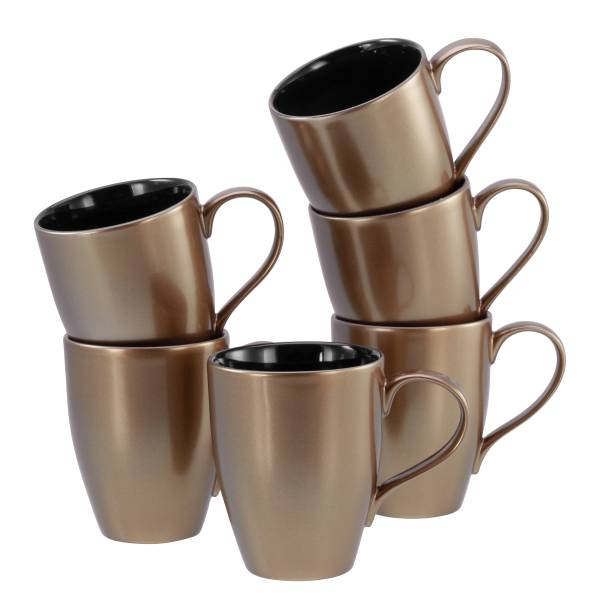 Kaffeebecher Golden Days - Steinzeug - Schwarz / Gold - 6er Set