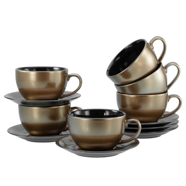 Cappuccinotassen Golden Days - Steinzeug - Schwarz / Gold - 12-teilig