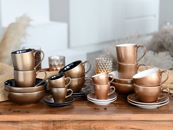 Cappuccinotassen Golden Days - Steinzeug - Schwarz / Gold - 12-teilig