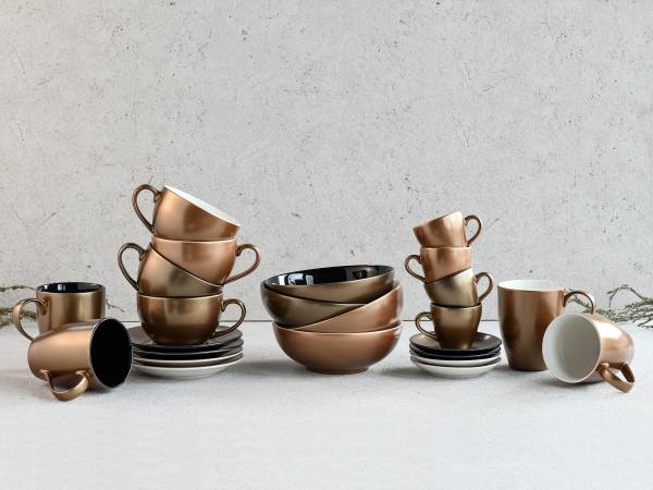 Cappuccinotassen Golden Days - Steinzeug - Schwarz / Gold - 12-teilig