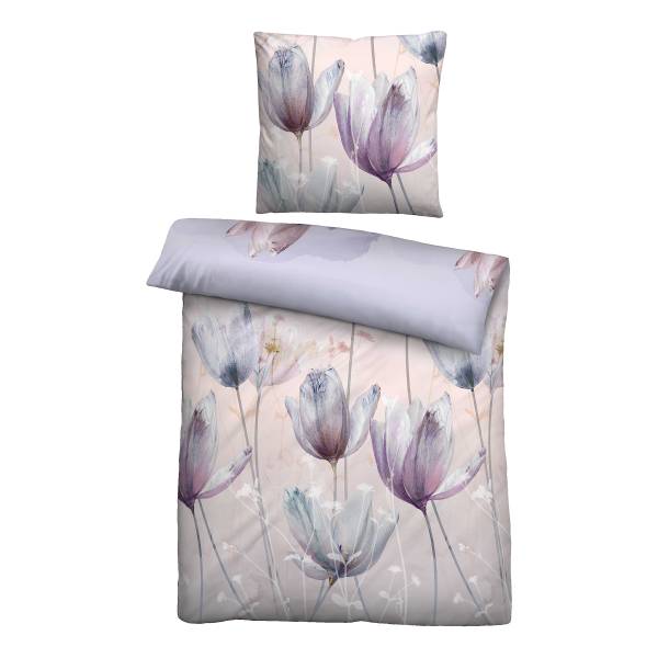 Baumwoll-Satin-Bettwäsche Tulpe - Baumwolle - Flieder - 135 x 200 cm + Kissen 80 x 80 cm