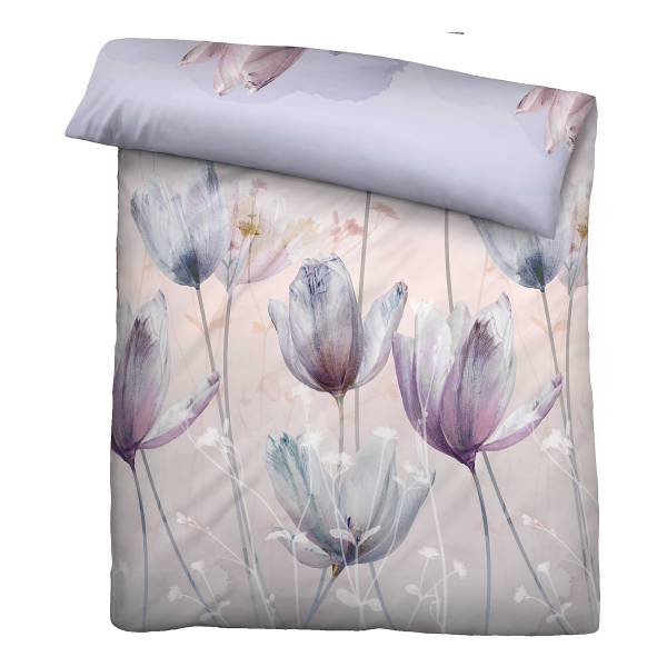 Baumwoll-Satin-Bettwäsche Tulpe - Baumwolle - Flieder - 135 x 200 cm + Kissen 80 x 80 cm