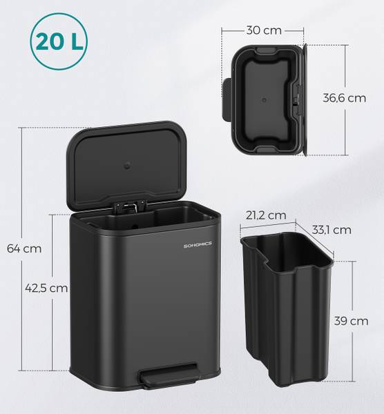 Küchenmülleimer Majma - Stahl pulverbeschichtet / Polypropylen - Schwarz