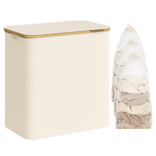 Wäschekorb Ekana - Bambus - Weiß - 60 x 39 cm
