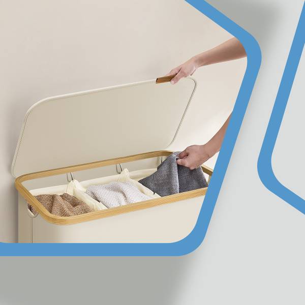 Wäschekorb Ekana - Bambus - Weiß - 60 x 39 cm