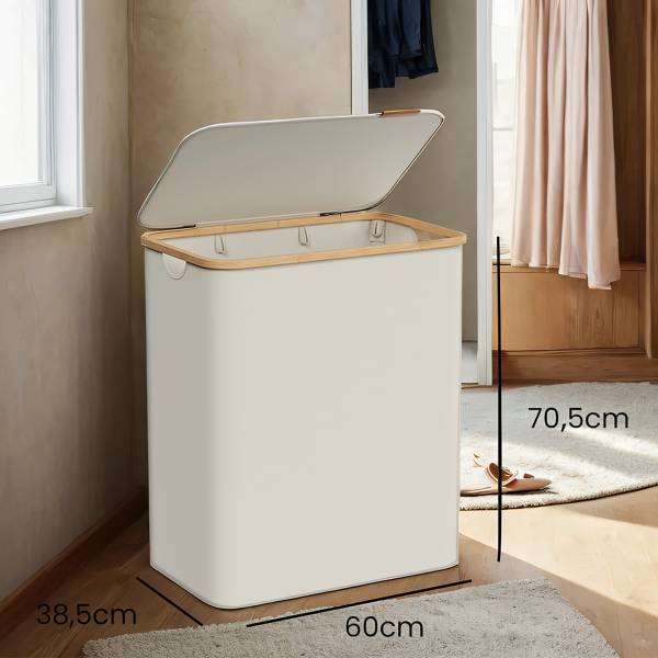 Wäschekorb Ekana - Bambus - Weiß - 60 x 39 cm
