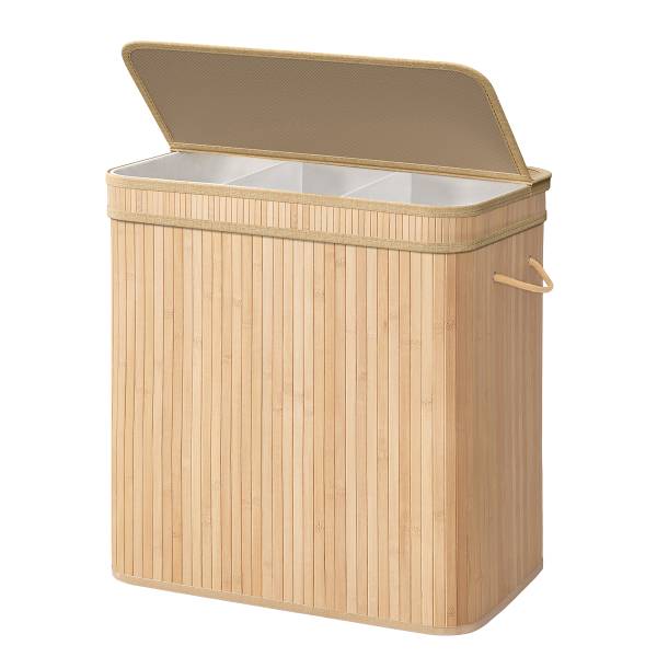 Wäschekorb Kyiro - Bambus / Polyester - Beige / Weiß