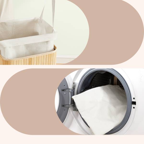 Wäschekorb Kyiro - Bambus / Polyester - Beige / Weiß