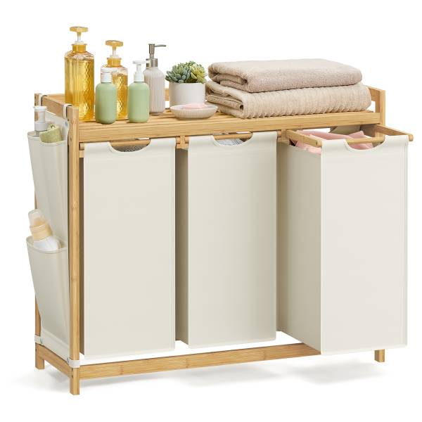 Wäschekorb Kabai - Bambus - Weiß - Breite: 98 cm