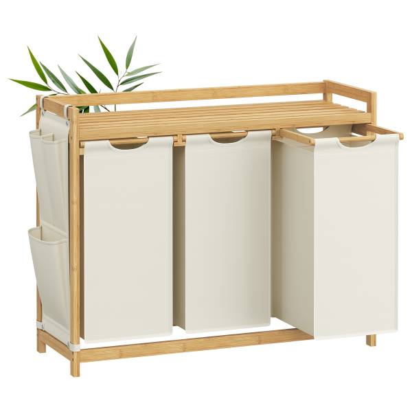 Wäschekorb Kabai - Bambus - Weiß - Breite: 98 cm