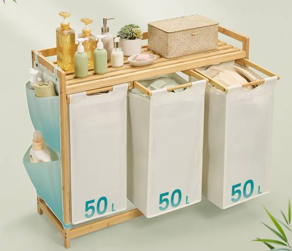Wäschekorb Kabai - Bambus - Weiß - Breite: 98 cm