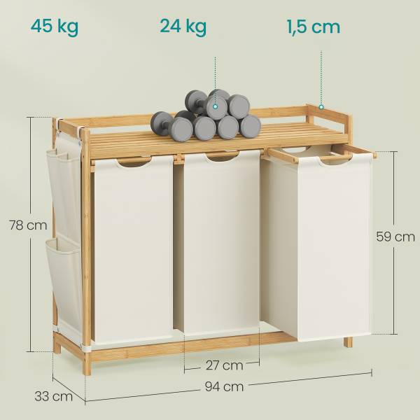 Wäschekorb Kabai - Bambus - Weiß - Breite: 98 cm