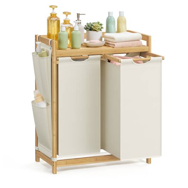Wäschekorb Kabai - Bambus - Weiß - Breite: 67 cm