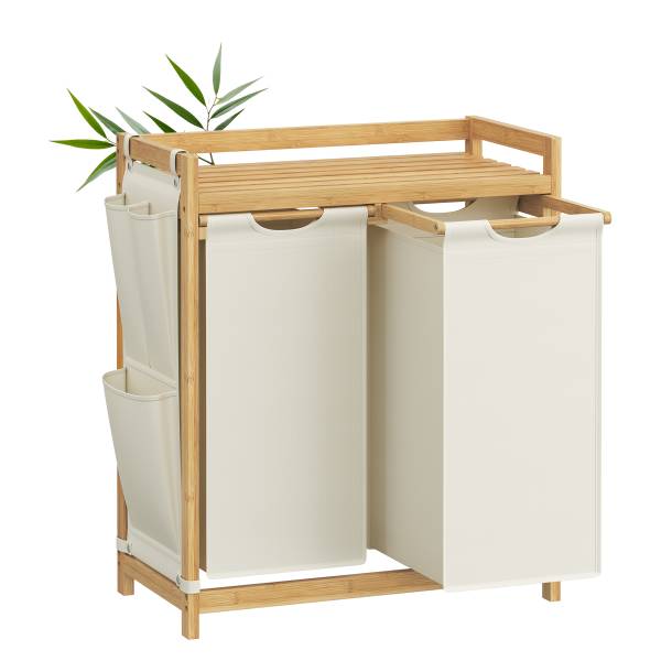 Wäschekorb Kabai - Bambus - Weiß - Breite: 67 cm