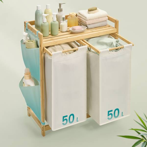 Wäschekorb Kabai - Bambus - Weiß - Breite: 67 cm