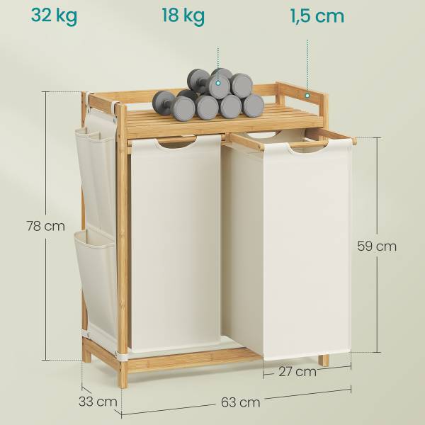 Wäschekorb Kabai - Bambus - Weiß - Breite: 67 cm