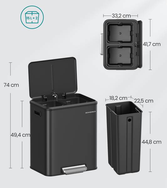 Küchenmülleimer Akpla - Stahl pulverbeschichtet / Polypropylen - Schwarz