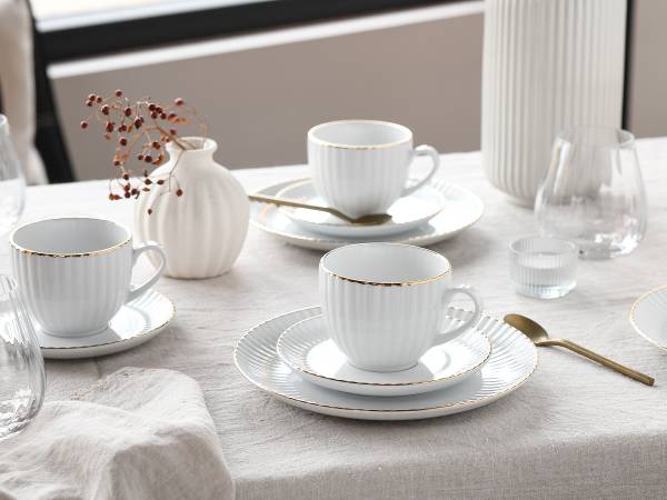 Kaffeeservice Allegra Goldband - Porzellan - Weiß